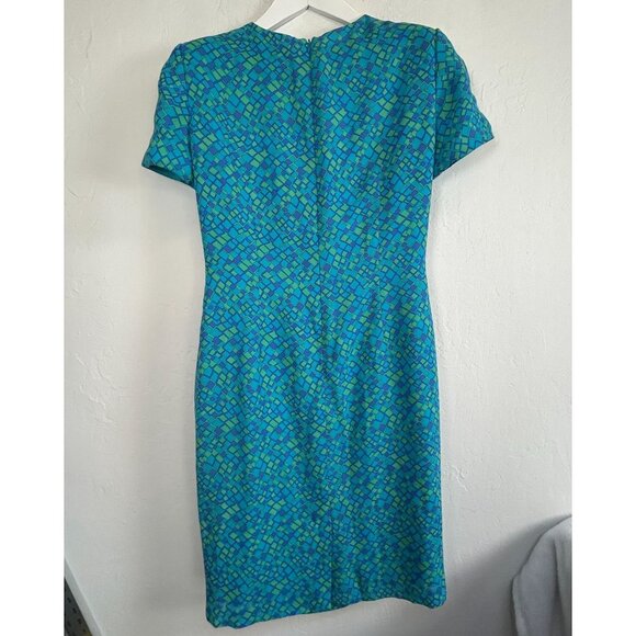 Vintage David Warren New York Womens Blue Green Geo Pattern Shift Dress Size 10 - Picture 2 of 11